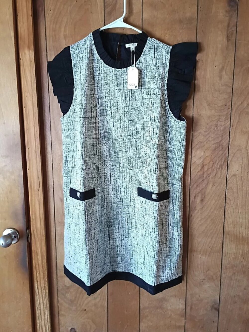 Jodifl NWT Tweed Shift Dress Size Large Black White Pocket Dress